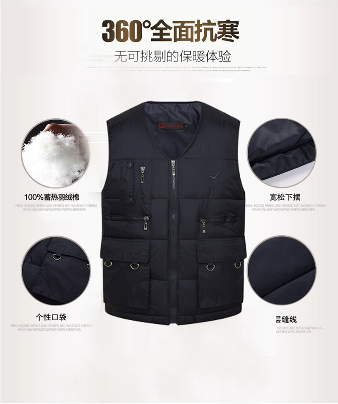 Trung niên nhiều túi xuống áo vest nam kích thước lớn mùa thu và mùa đông vest cha dày vest ấm áp vai vest áo khoác không tay
