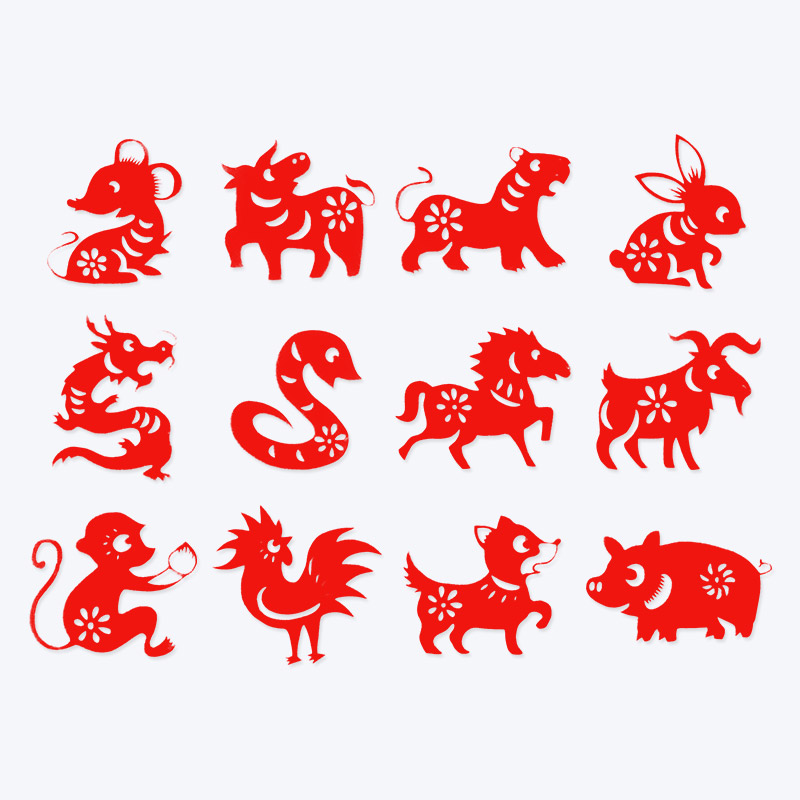 [USD 9.06] (Chinese zodiac) 12 zodiac paper-cut handmade paper-cut