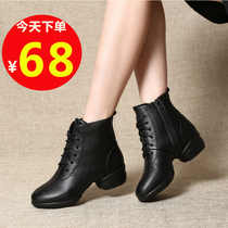 Autumn and winter dance shoes Womens real leather dance shoes Adult square dance shoes Soft-soled mid-heel sailor dance boots Dance boots