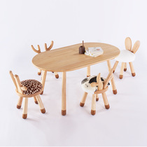 Childrens table and chair set kindergarten Xie Na with deer stool solid wood home Nordic kindergarten table and chair