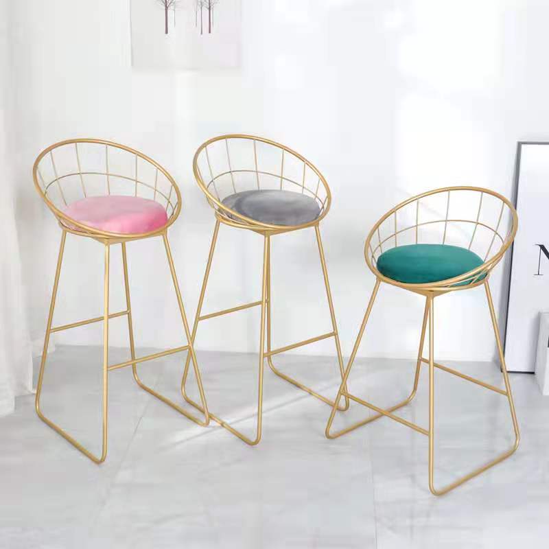 Light luxury bar stool wrought iron cashier counter bar chair front desk flannel chair Nordic high stool makeup beauty salon bench