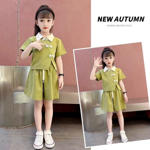 Летний комплект, футболка polo, шорты, китайский стиль, подходит для подростков