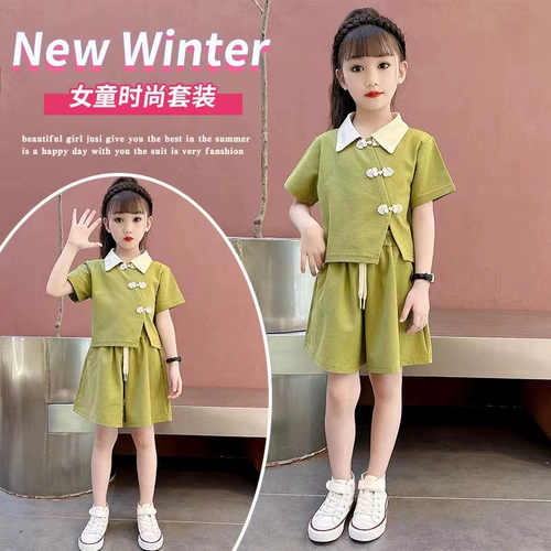 Летний комплект, футболка polo, шорты, китайский стиль, подходит для подростков