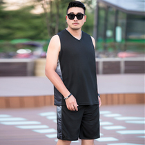 Fatty plus size thin quick-drying sleeveless vest shorts summer fat big basketball suit mens sports suit