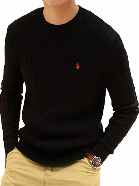 ຄລາສສິກກະທັດຮັດ Paul Round Neck Twist Knitted Sweater Men's Autumn and Winter Pullover Pure Cotton Thread Polo Warm Bottoming Shirt