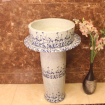 Wash basin Ceramic column basin blue and white household bathroom integrated column floor-standing toilet art washbasin