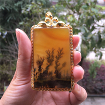 Natural Jade Yellow Dragon Jade A cargo aquatic flower S925 silver inlaid pendant pendant for men and women neck Jade