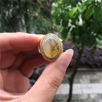 Natural Jade Yellow Dragon Jade A goods S925 silver inlay exquisite fashion Mens jade ring birthday gift