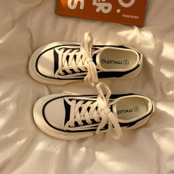 Harajuku niche canvas shoes women's trendy chic versatile Korean version 2024 new spring white shoes casual board shoes