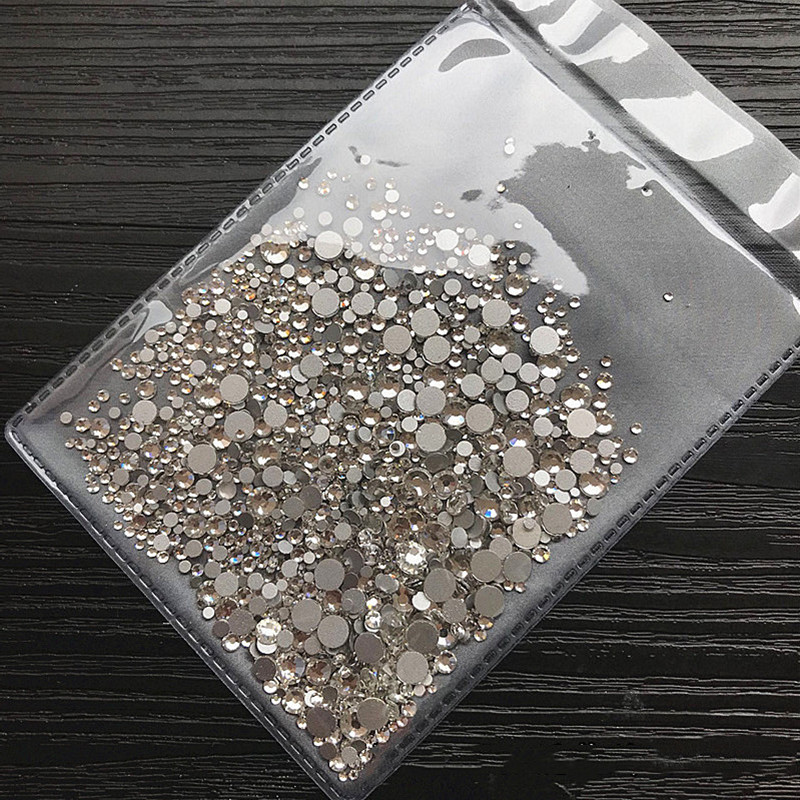 Medecor ornament flat bottom glass small drill transparent color round drill with nail shiny silver drill net red AB drill decorated with super shiny