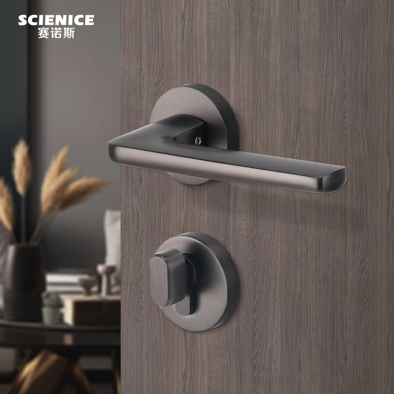 Sainos Mechanical Door Lock Indoor Bedroom Handle Black Split Modern Minimalist Silent Wooden Door Handle for Home Use