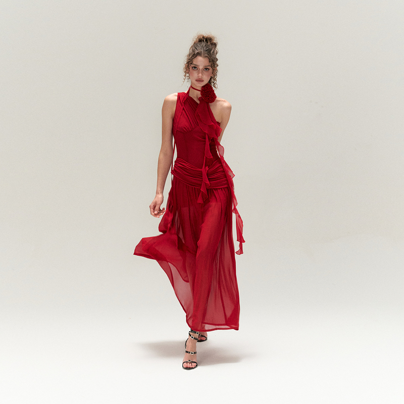 [Same Style as Zhang Yuxi] High-Waisted Sleeveless Dress, Greek-Style Draped Sexy Long Dress, Hot Girl Pure Desire Look, Slimming Effect