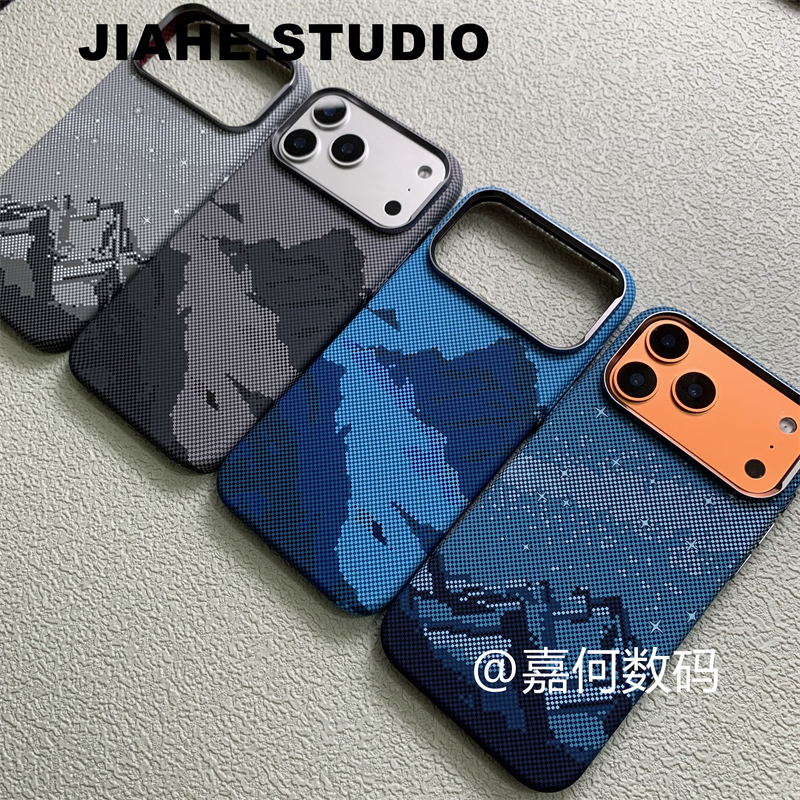 Imitation Carbon Fiber Texture Kevlar Pattern Starry Sky Mountain River Peak Suitable for iPhone 17 Pro Max Phone Case Magnetic Apple 16 Pro Max Hard Case Apple 15 Pro Max Protective Case Embossed for Men