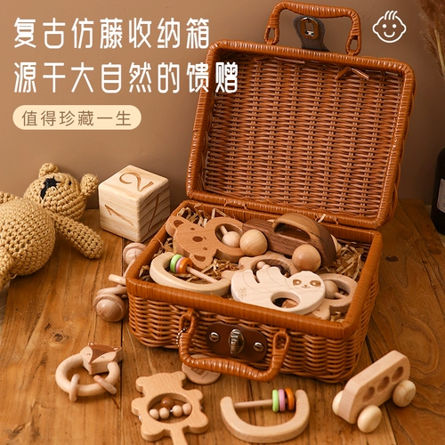 Деревянная игрушка для новорожденных для младенца, погремушка, детская подарочная коробка, можно грызть, подарок на день рождения
