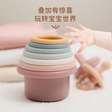 Дженга 儿童叠叠杯婴儿硅胶叠叠乐宝宝早教蒙氏叠套杯益智积木玩具彩虹塔