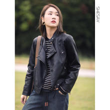 Counter quality cotton soft texture cool Sa gentle and stylish imported PU stand collar leather jacket jacket for women's autumn new style