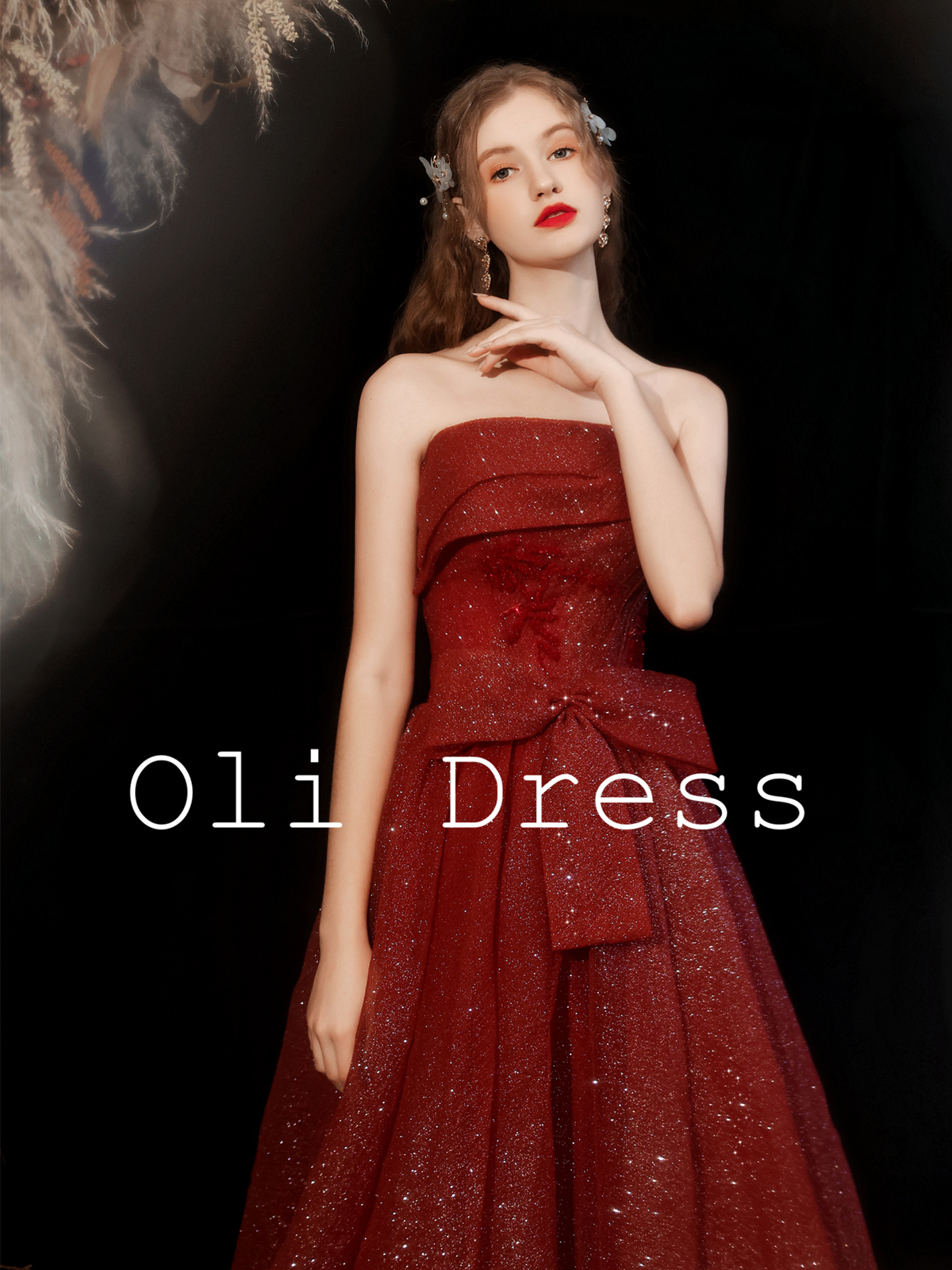 Evening dress, red wedding dress, long skirt, western style Evening dress, red wedding dress, long skirt, western style