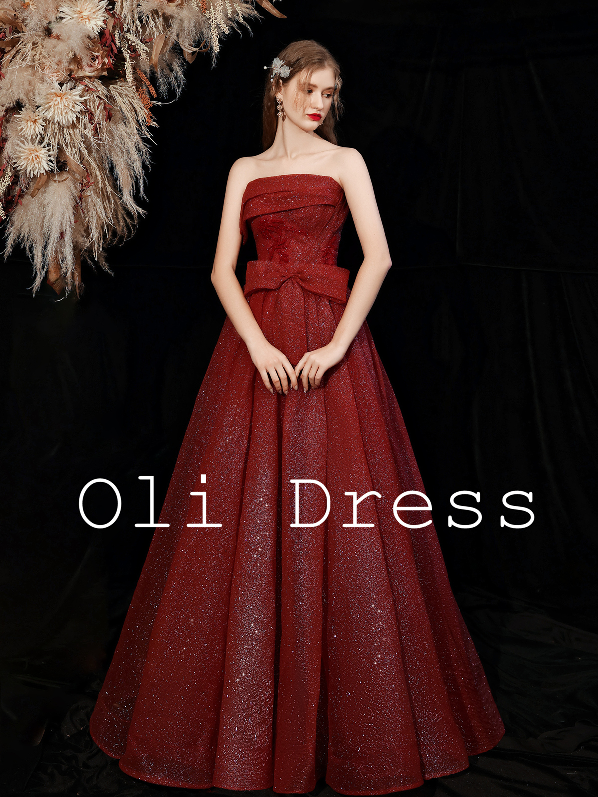 Evening dress, red wedding dress, long skirt, western style Evening dress, red wedding dress, long skirt, western style