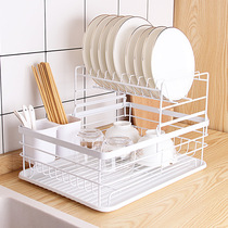 Multi-beautiful Japanese dish rack household bowl rack White drain rack drying bowl chopsticks double-layer countertop storage rack