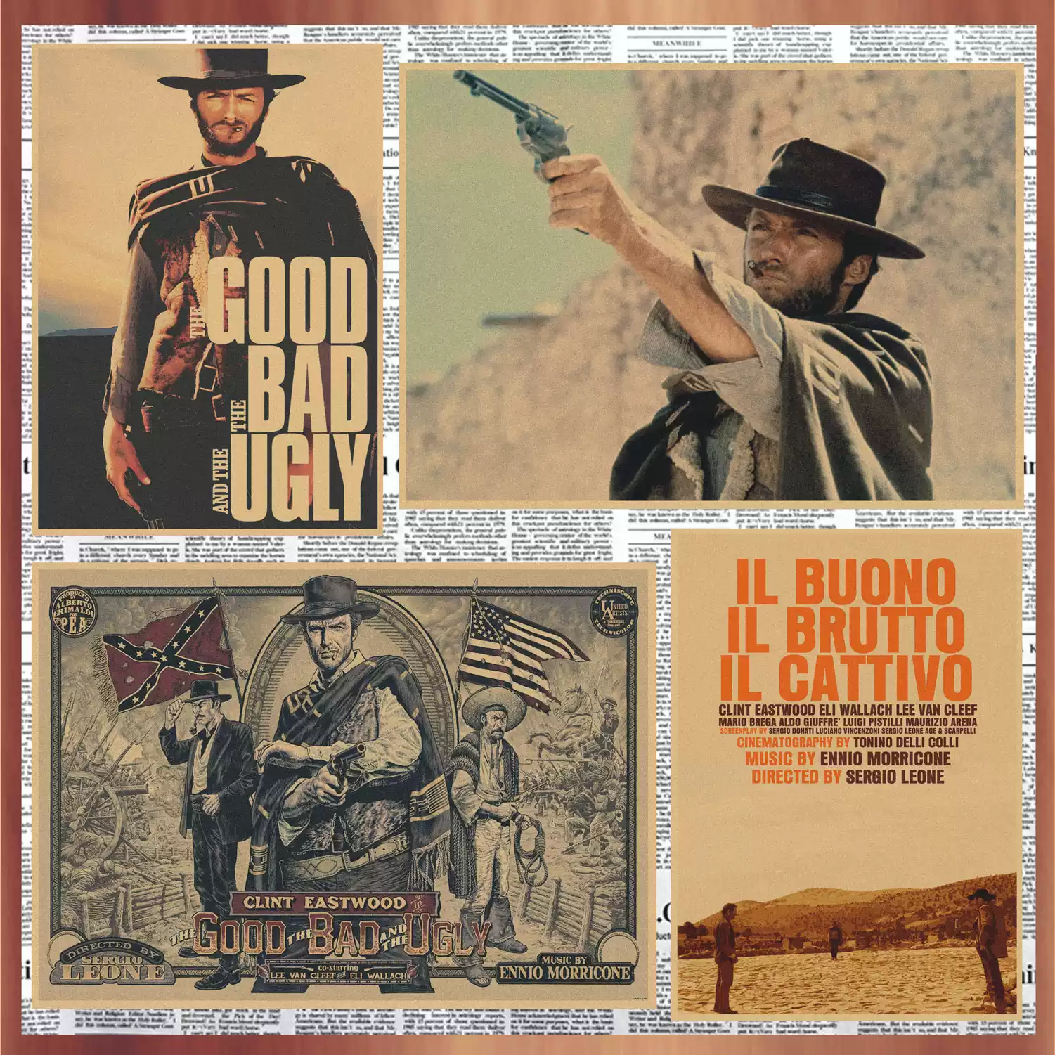 荒野大镖客黄金三镖客电影海报复古牛皮纸装饰墙画壁画335