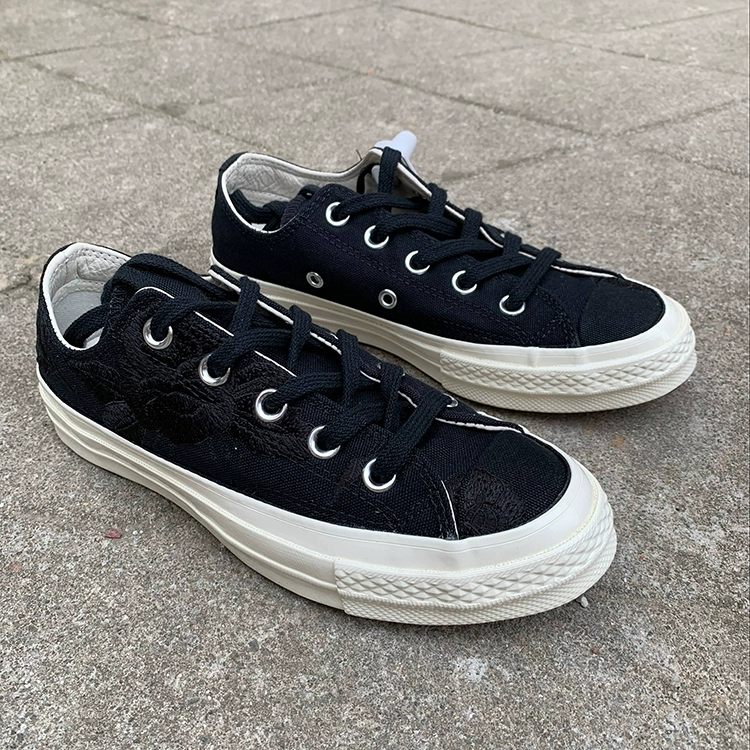 Converse Converse 1970S Samsung thêu hoa hồng đen tiêu chuẩn nam và nữ với cùng một đoạn giày vải thấp 158608C giày thể thao nữ