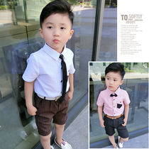 Boys summer dress suit 2022 new summer small and medium-sized childrens short-sleeved shirt trousers boys 1st performance
