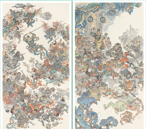 Li Yun Chinese painting pen Full colour Flower Fruit Mountain Haunted Palace Two giant pieces of giant Xuan paper Four-color simulation printing ex-gratia suit-Taobao