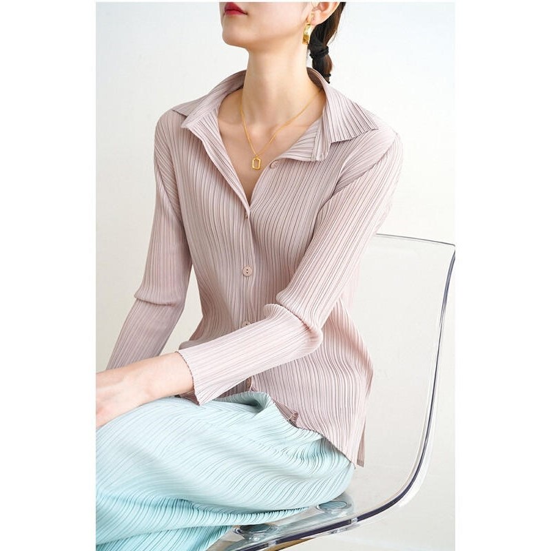 Japanese Miyake Sora New Simple Urban Pleated Long-Sleeve Shirt Jacket Women's Elegant Cardigan Versatile Top Japanese Miyake Sora New Simple Urban Pleated Long-Sleeve Shirt Jacket Women's Elegant Cardigan Versatile Top