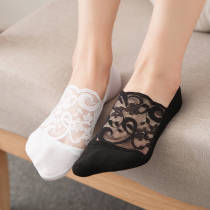 (1-5 pairs)Lace boat socks women shallow mouth invisible socks womens spring and summer lace cotton bottom socks non-slip socks