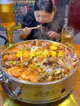 Stainless steel seafood big coffee plate heated small hot pot lobster big coffee plate round creative hotel lobster plate Net Red
