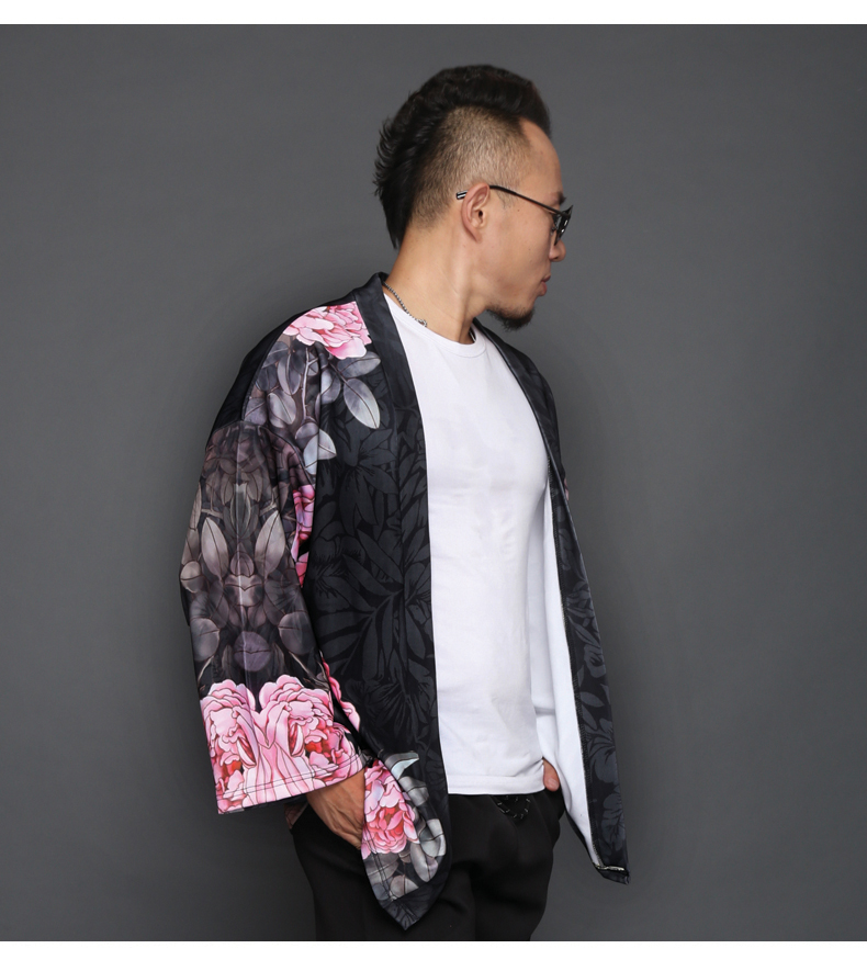 Hình xăm Nhật Bản đẹp cardigan kimono Tang phù hợp với phong cách cổ xưa Hanfu Trung Quốc dài tay lông vũ dệt áo choàng hoa trench coat áo khoác nam