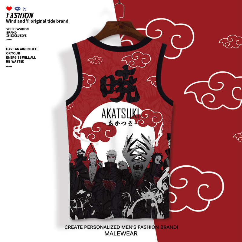 Naruto Sleeveless T-Shirt for Men, Akatsuki Organization Anime Merchandise, Oversized Thin Quick-Dry Casual Vest