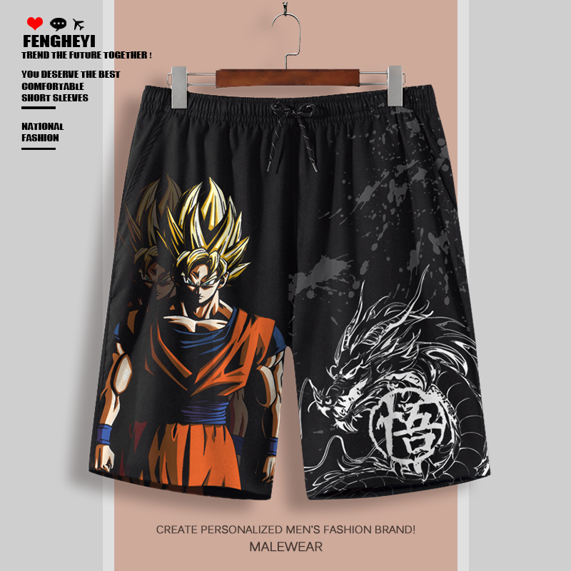 Dragon Ball Collaboration Shorts for Men, Super Saiyan Anime Shorts, 2D Merchandise Beach Shorts, Half Pants