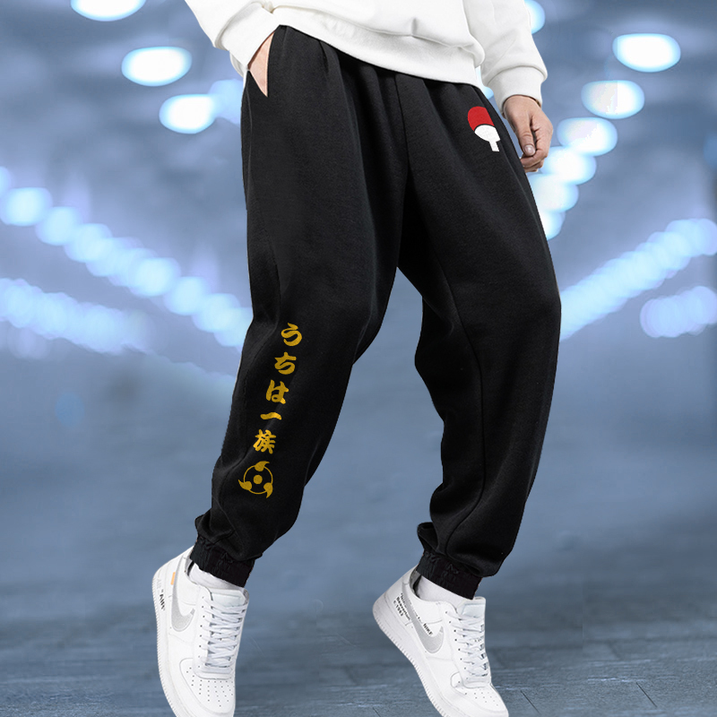 Autumn Men's Fleece-Lined Thickened Casual Pants, Loose Fit, Large Size, Jogger Sweatpants, Naruto Collaboration Long Pants