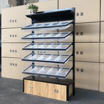 Commissary supermarket bulk bulk Bulk snacks dry fruit candy food convenience store against the wall multi-layer display shelf