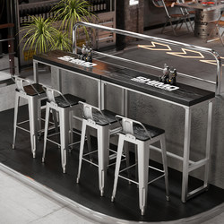 Solid Wood Bar Table and Chair Combination Milk Tea Shop Cafe Bar Wine Table Industrial Style Wall Long Table High Table