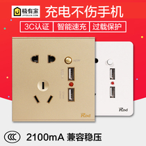 Type 86 five-hole USB socket with switch panel champagne gold double USB charging wall socket two-three-five-hole household
