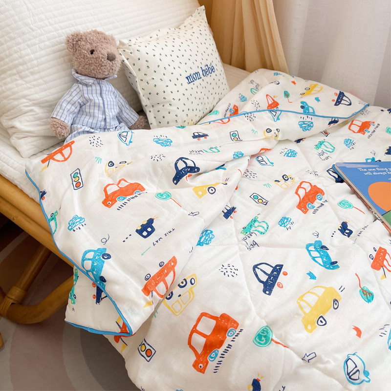 ins double layer yarn small car summer cool quilt washable naked sleeping ultra soft summer thin quilt air conditioning is fully pure cotton