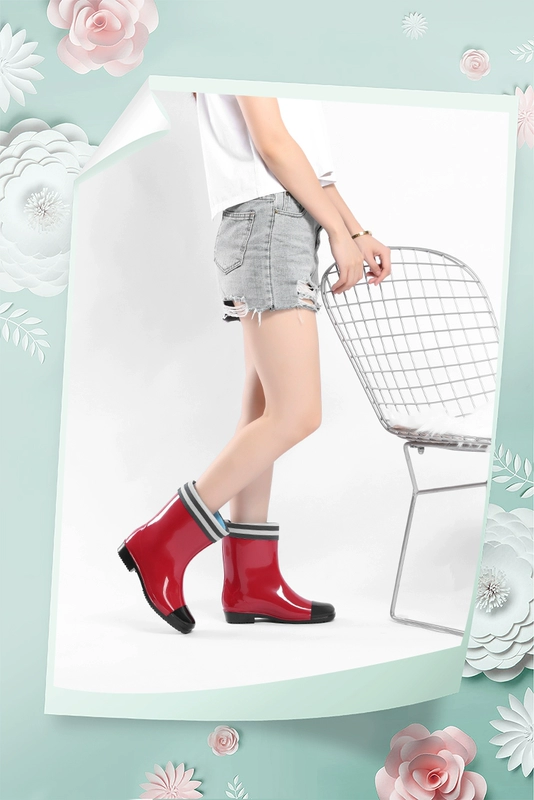 Giày đi mưa thời trang nữ ống nước giày nam ống ngắn mưa cao su chống trượt giày mùa thu và mùa đông cộng với nhung ấm