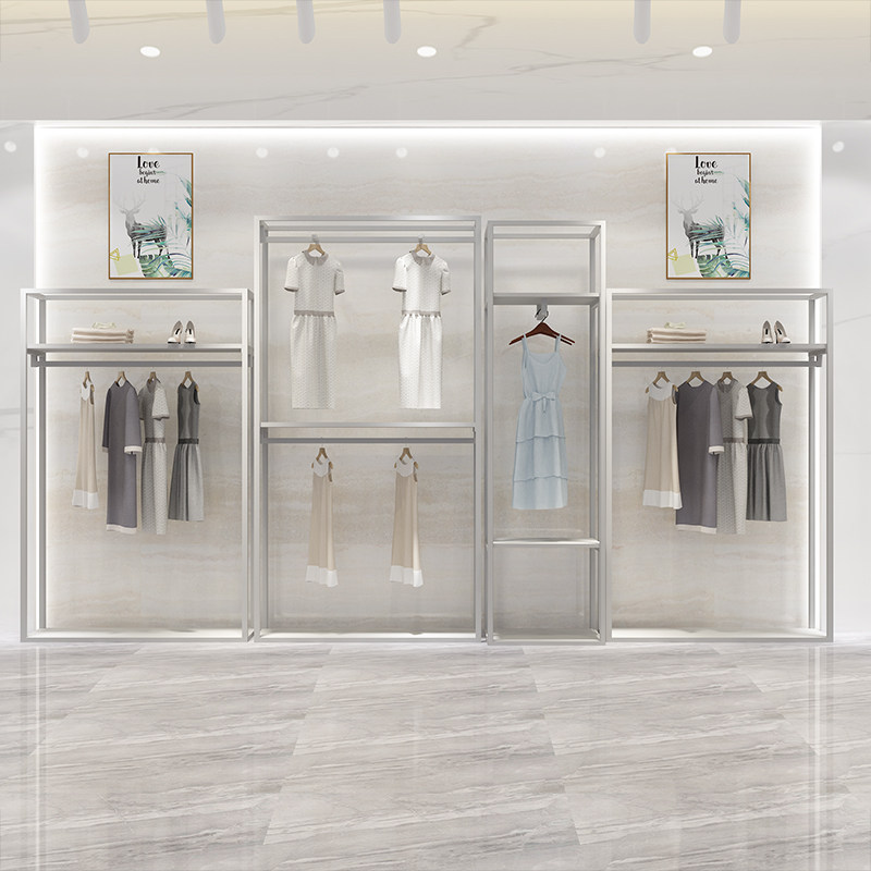 Clothing store rack landing silver high cabinet display shelver network red women clothing store simple luxury clothing shelf