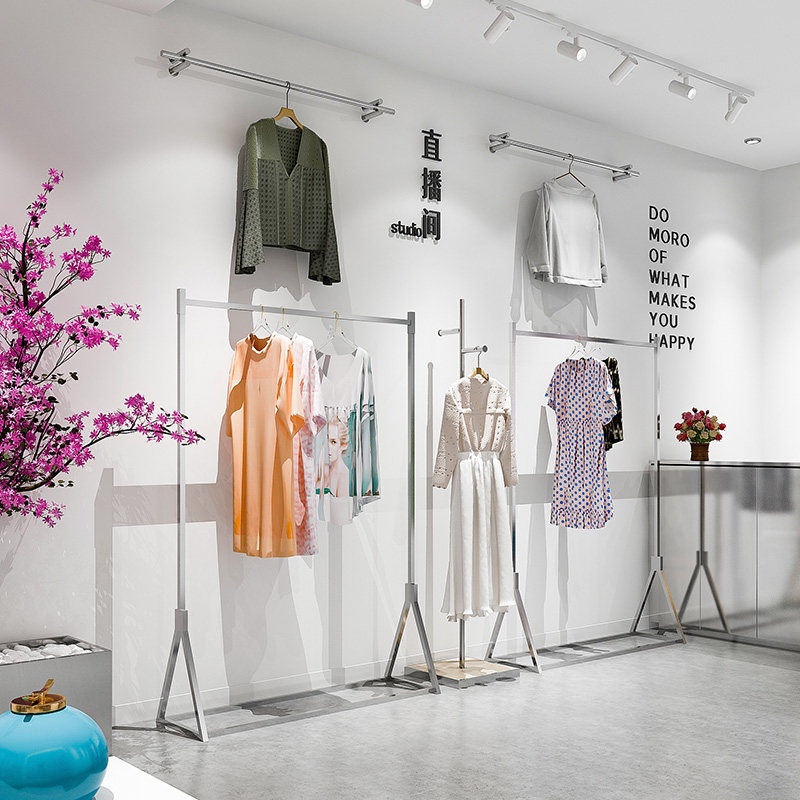 High-end Clothing Store Show Shelves Landing Style Creative Combo Display Shelf Stainless Steel Wire Drawing Women's Shoes Shelves