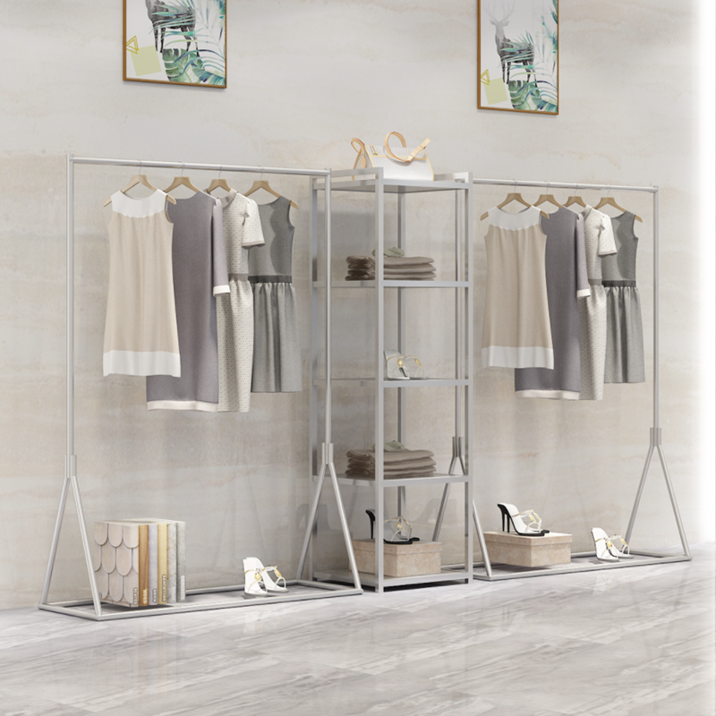 Clothing store display rack hanger floor-to-ceiling combination hanger floor-to-ceiling women's clothing display side hanger silver shelf