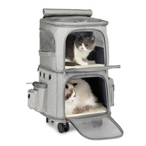 Double-layer large space pet trolley box convenient pet bag for going out Oxford cloth foldable breathable flight box cat bag