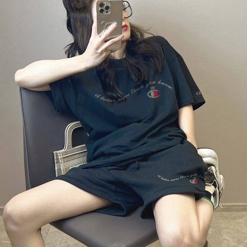 Japanese Champion Set Men's and Women's Summer Short-Sleeve T-Shirt Pure Cotton Loose Fit ins New Shorts Versatile Trendy Brand