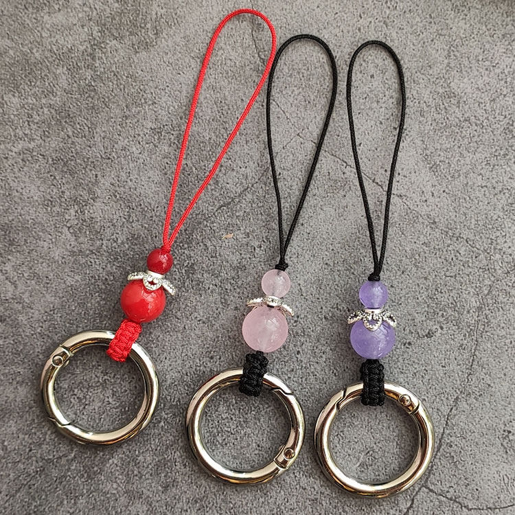Chinese style creative mobile phone pendant hand-woven Chinese knot string jade bead metal ring mobile phone lanyard pendant pendant