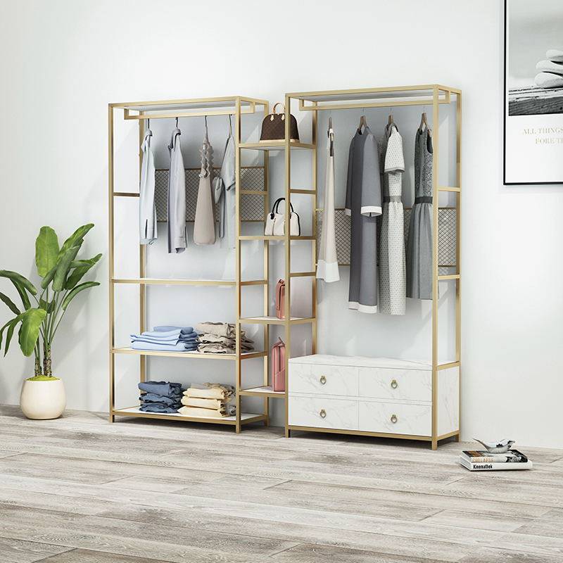 Minzi Wardrobe Open Home Bedroom Wardrobe Nordic Wrought Iron Hanging Shelf Floor-to-ceiling Storage Rack Simple