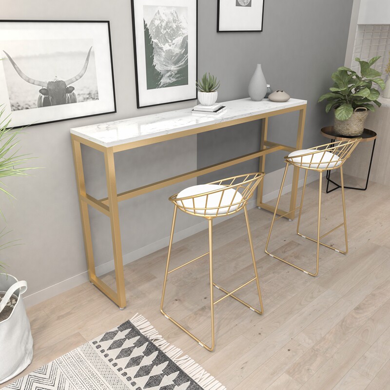 Nordic ins wind marble bar home coffee shop milk tea shop simple modern wrought iron solid wood high tables and chairs