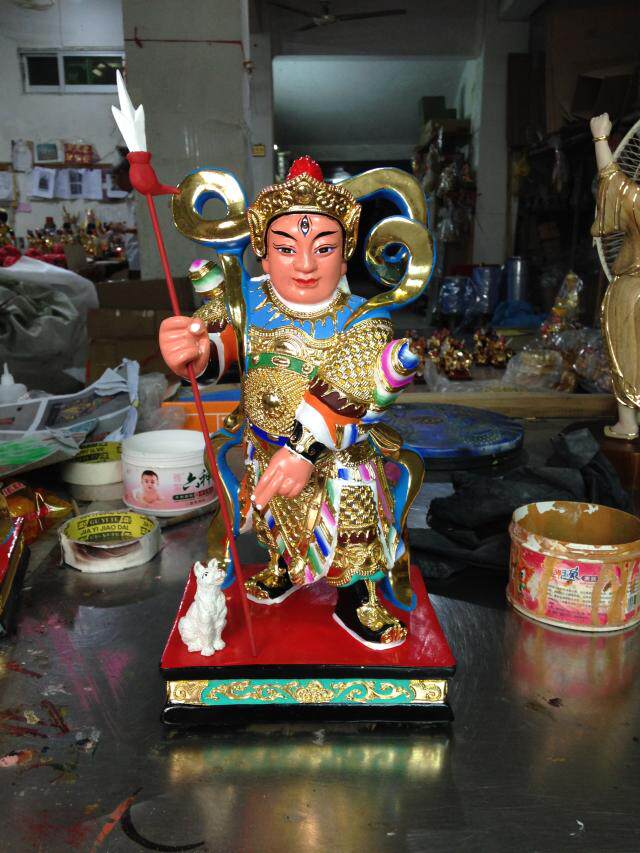 Taoist god statue Erlang God Yang Jian Very color paste gold wood carved Buddha statue custom-made 30 cm