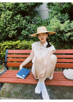 Maze Studios French style retro holiday wines linen beige sleeveless jacket overalls 50% pants