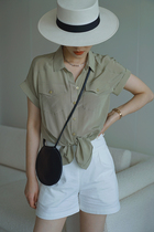 Maze Studios skin also breathes light and soft three-color genuine silk loose POLO collar shirt summer